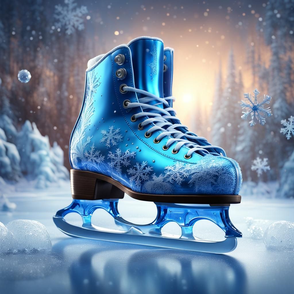 Glass Ice Skate with Snowflakes in Detailed Matte Style