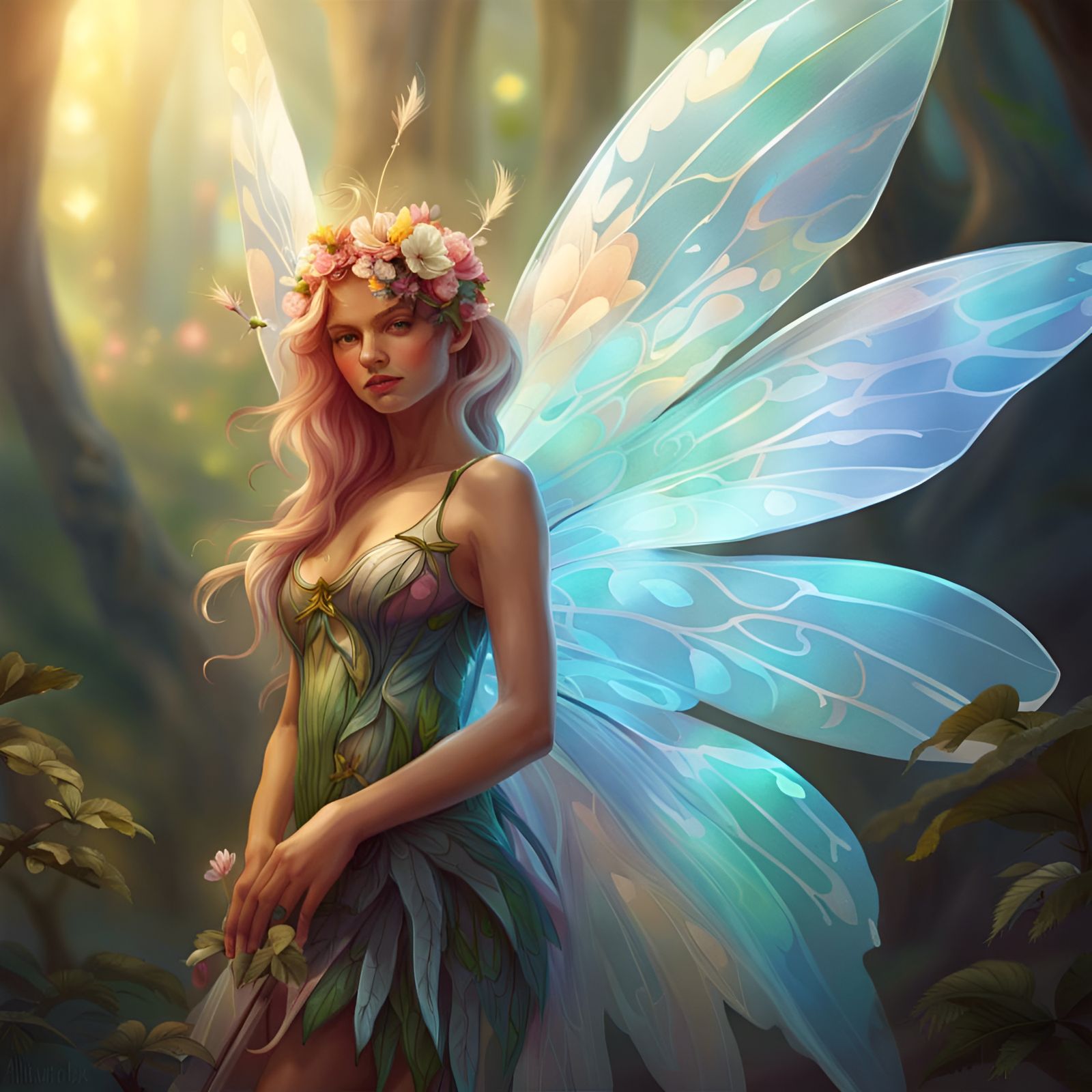 Enchanting Nature Fairy Portrait in Art Nouveau Style