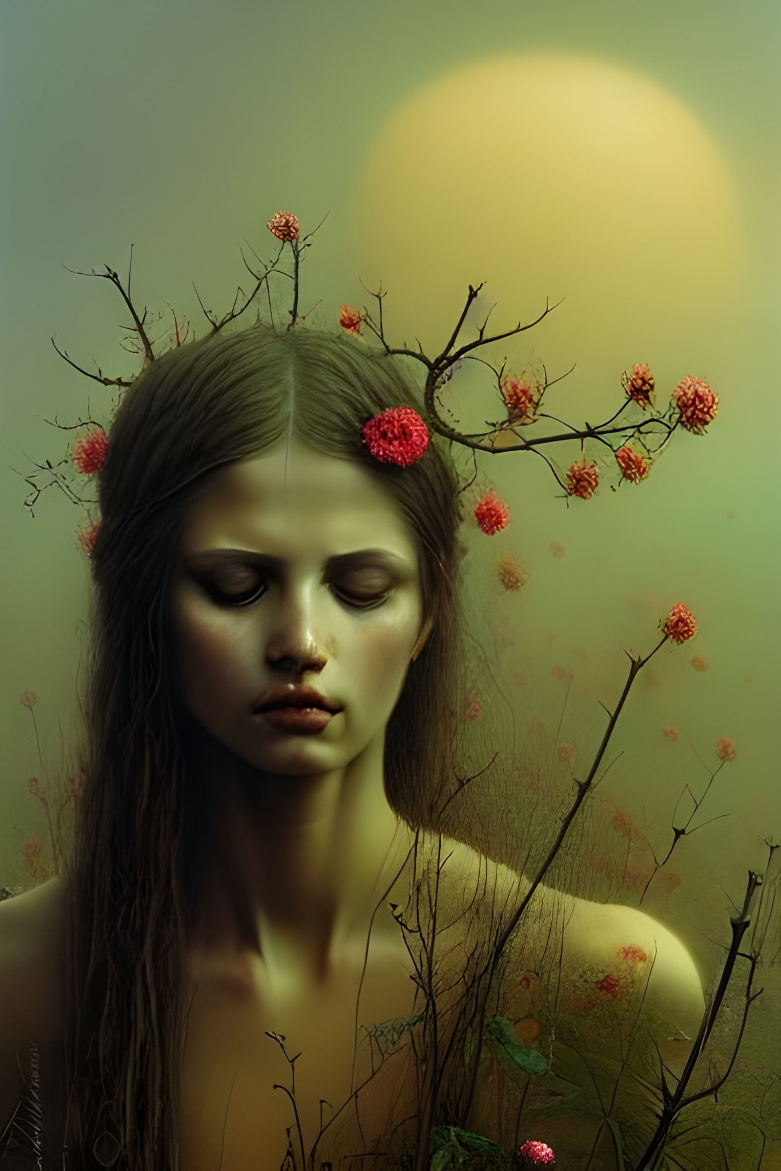 Baroque Woman with Flowers and Thorns