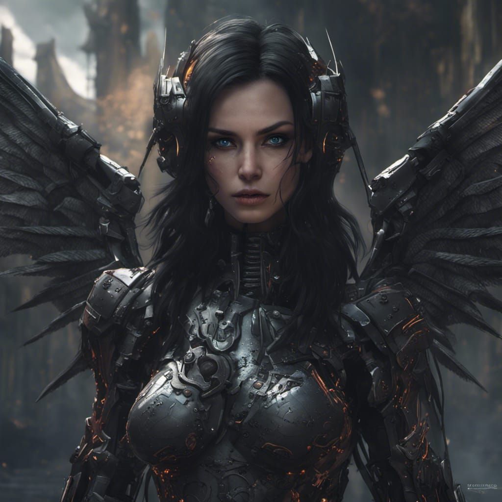 Gothic Cyborg Angel in Dark Fantasy Style
