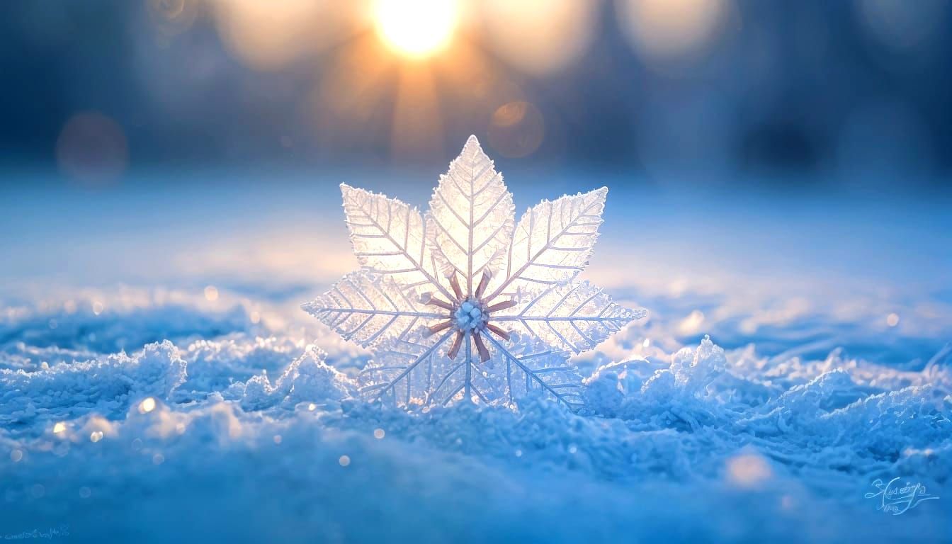 Perfect Frost Flower at Winter Dawn, Photorealistic Detail