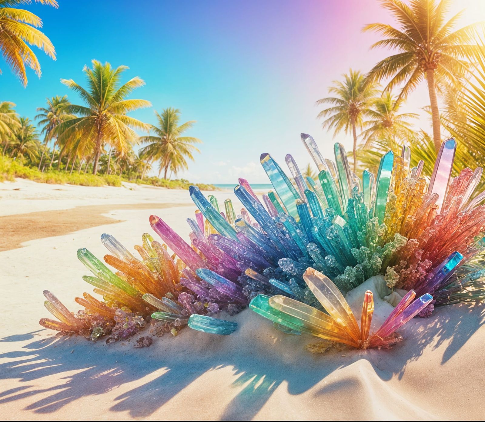 Iridescent Crystals Bloom on Tropical Beach