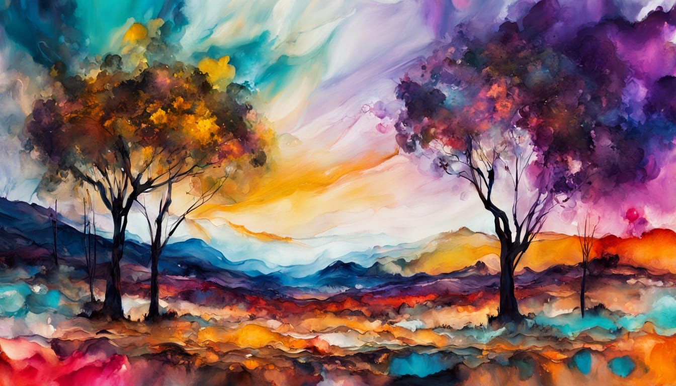 Vibrant Australian Sunset in Abstract Expressionism Style