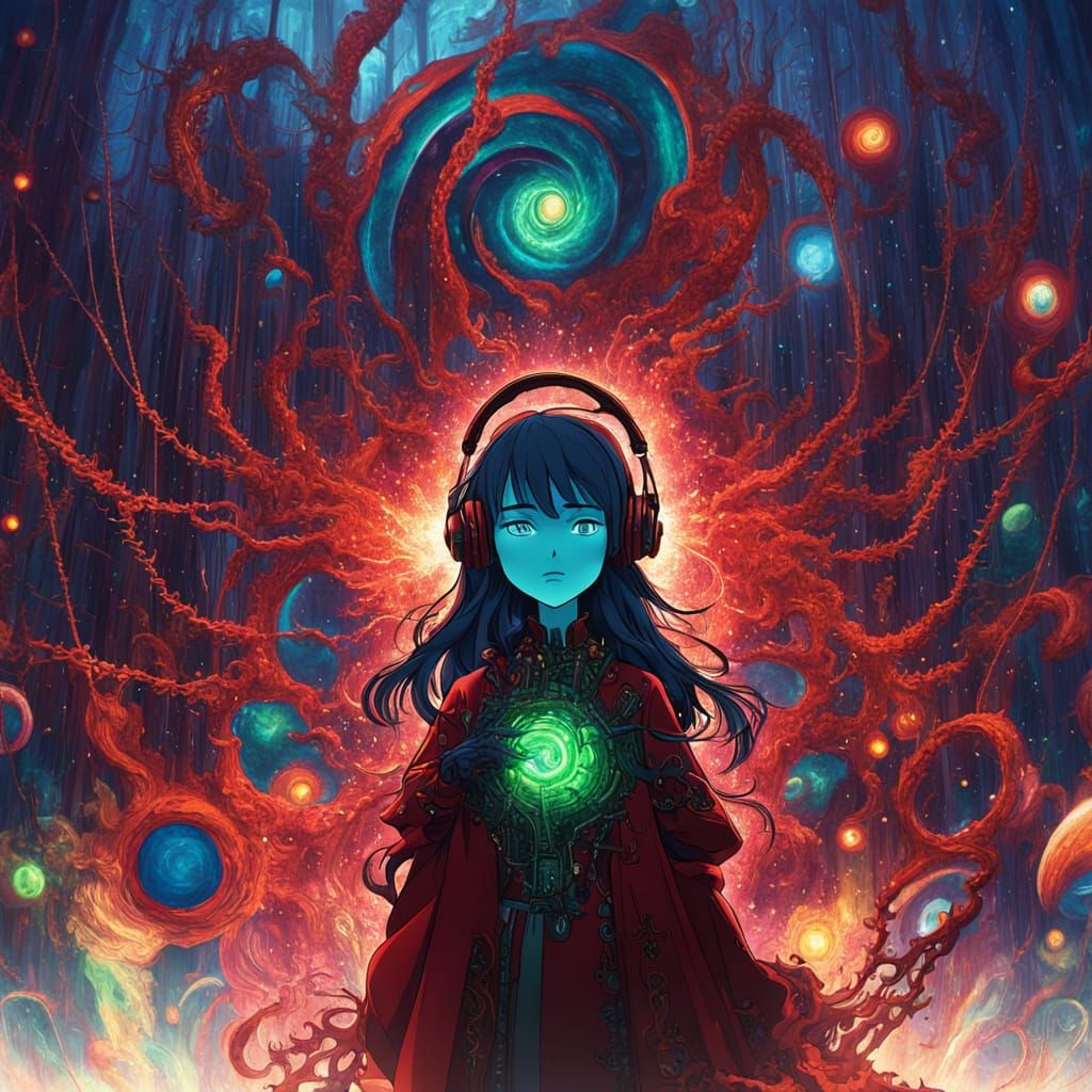 Redhead Girl with Vortex Sky: Studio Ghibli Anime