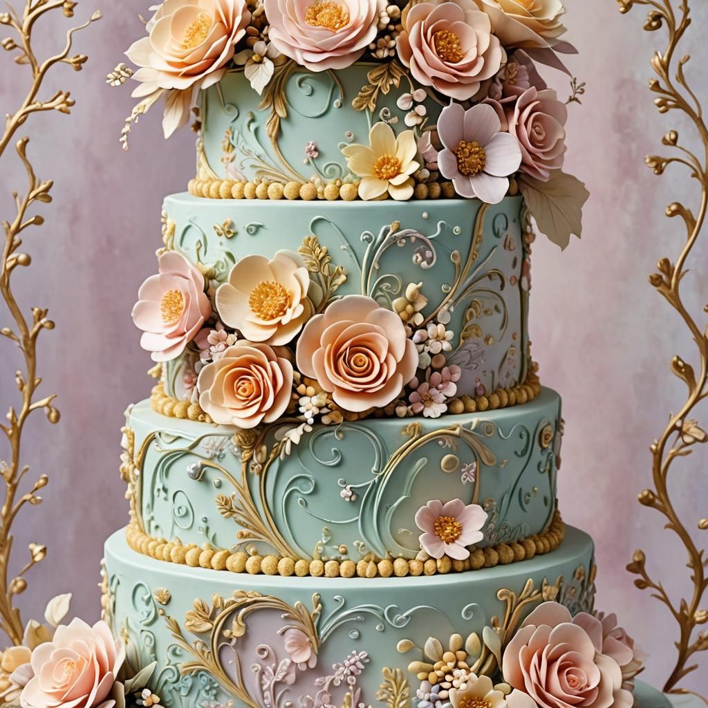 Whimsical Pastel Cake with Sugar Flowers