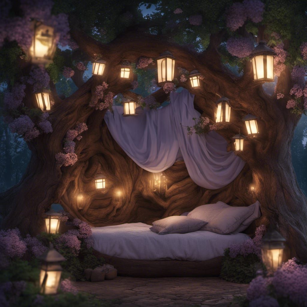 Cozy Medieval Tree Bed at Twilight