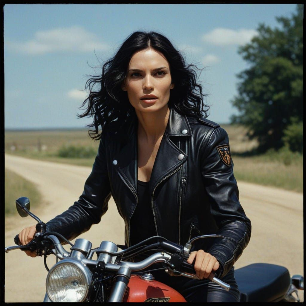 Sultry Female Biker in Classic Film Style