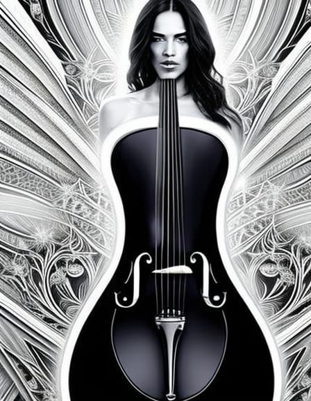 Woman with Cello Case in Botanical Art Style