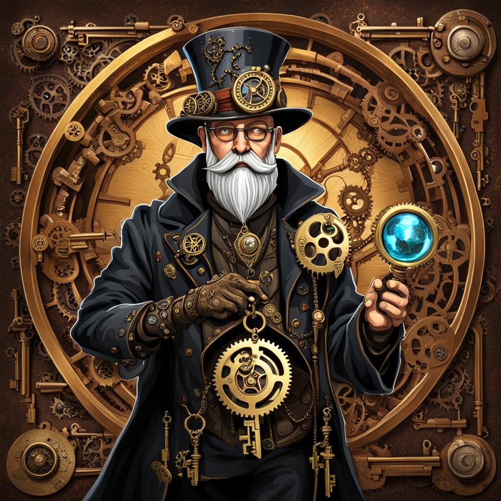 Steampunk Wizard with Mechanical Key