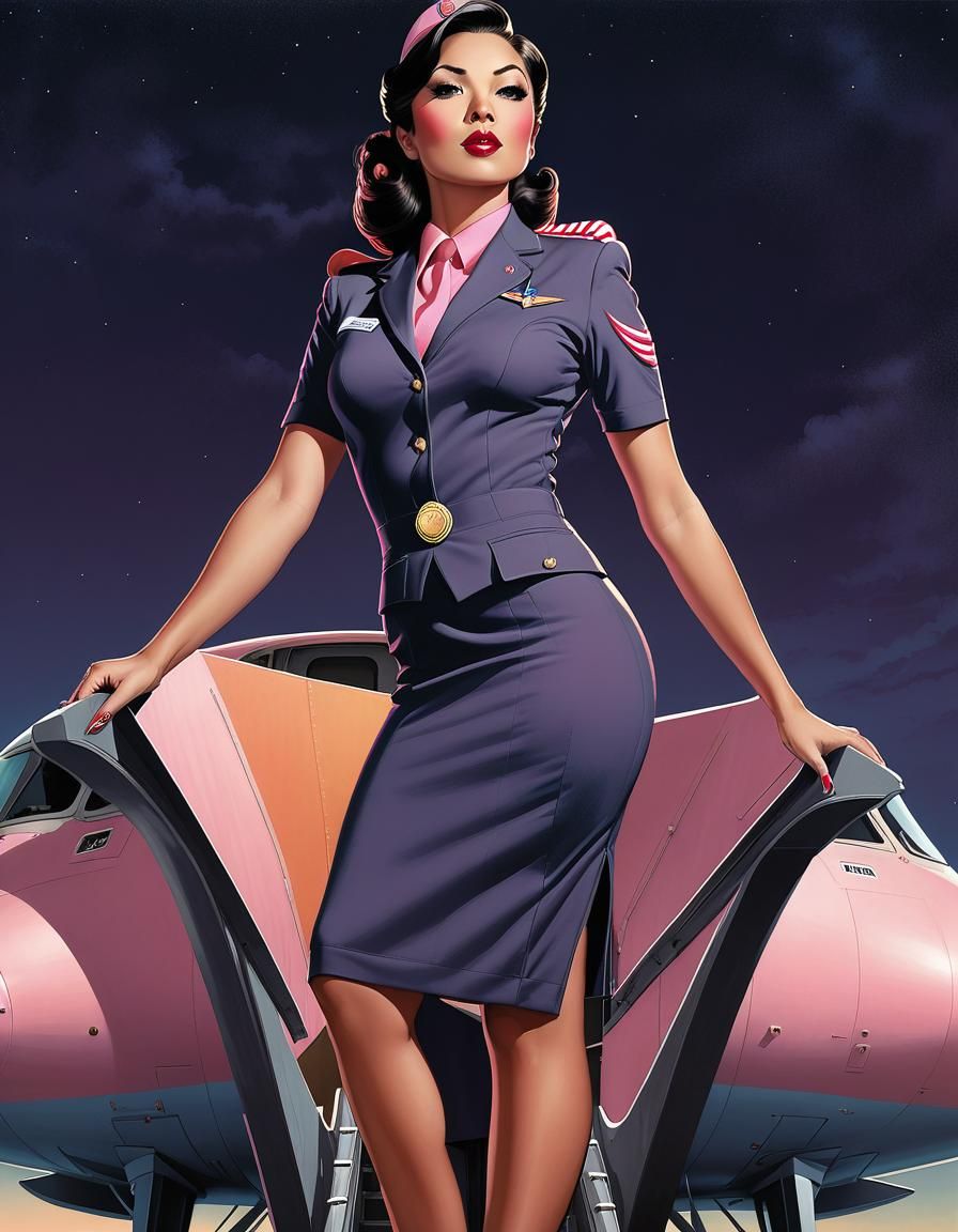 Flight Attendant in Comic Book Style