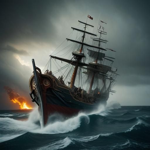 Epic Sea Battle Between Galleon and Pirates