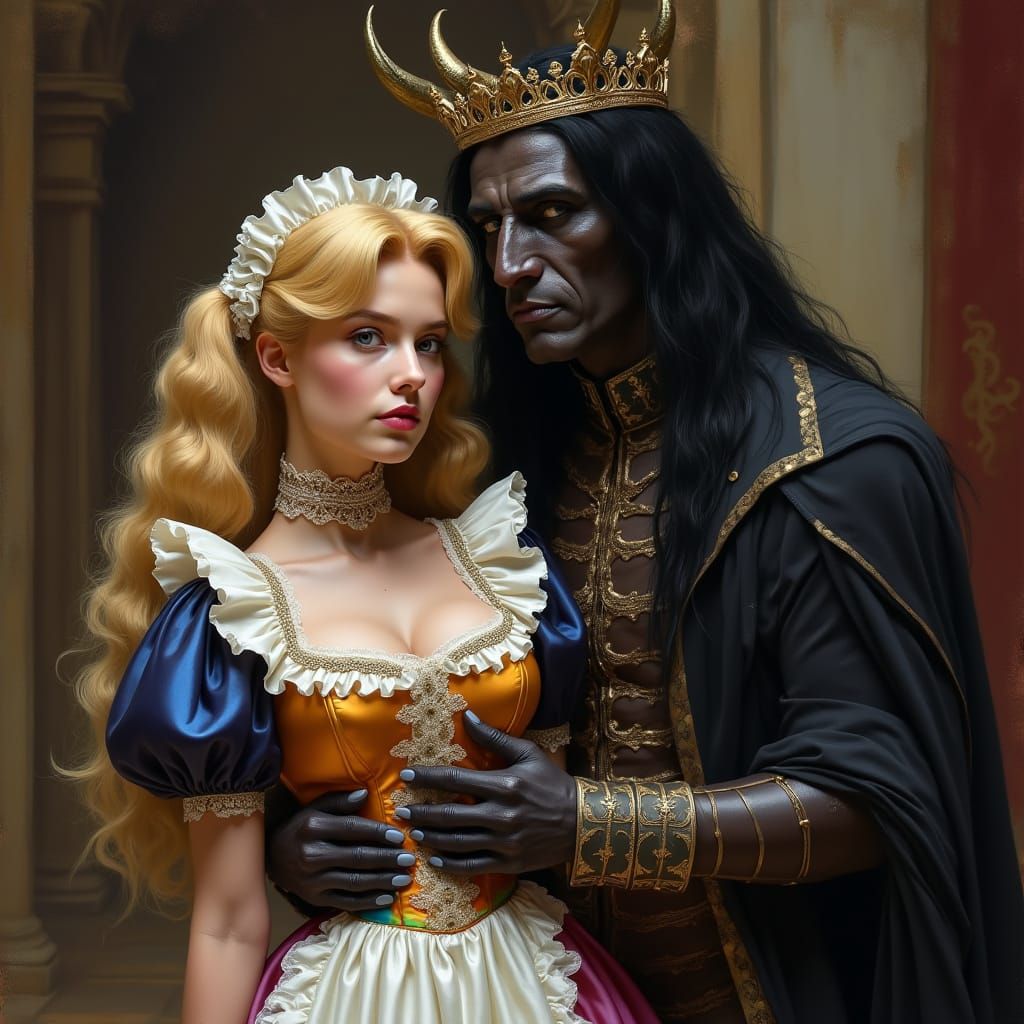 Elegant French Maid Enchanted by Dark Demon King in Gothic C...
