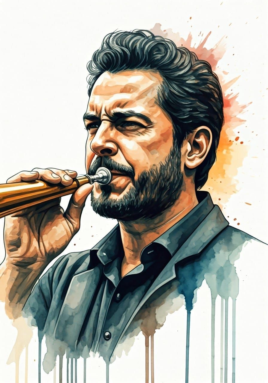 Intense Musician in Watercolour