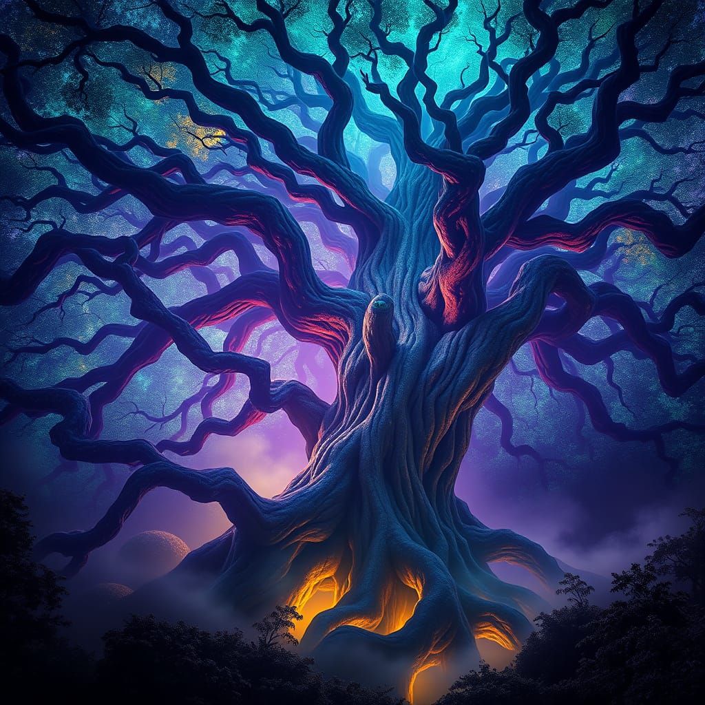 Ethereal Tree Radiates Radiant Glow Across Misty Forest in C...