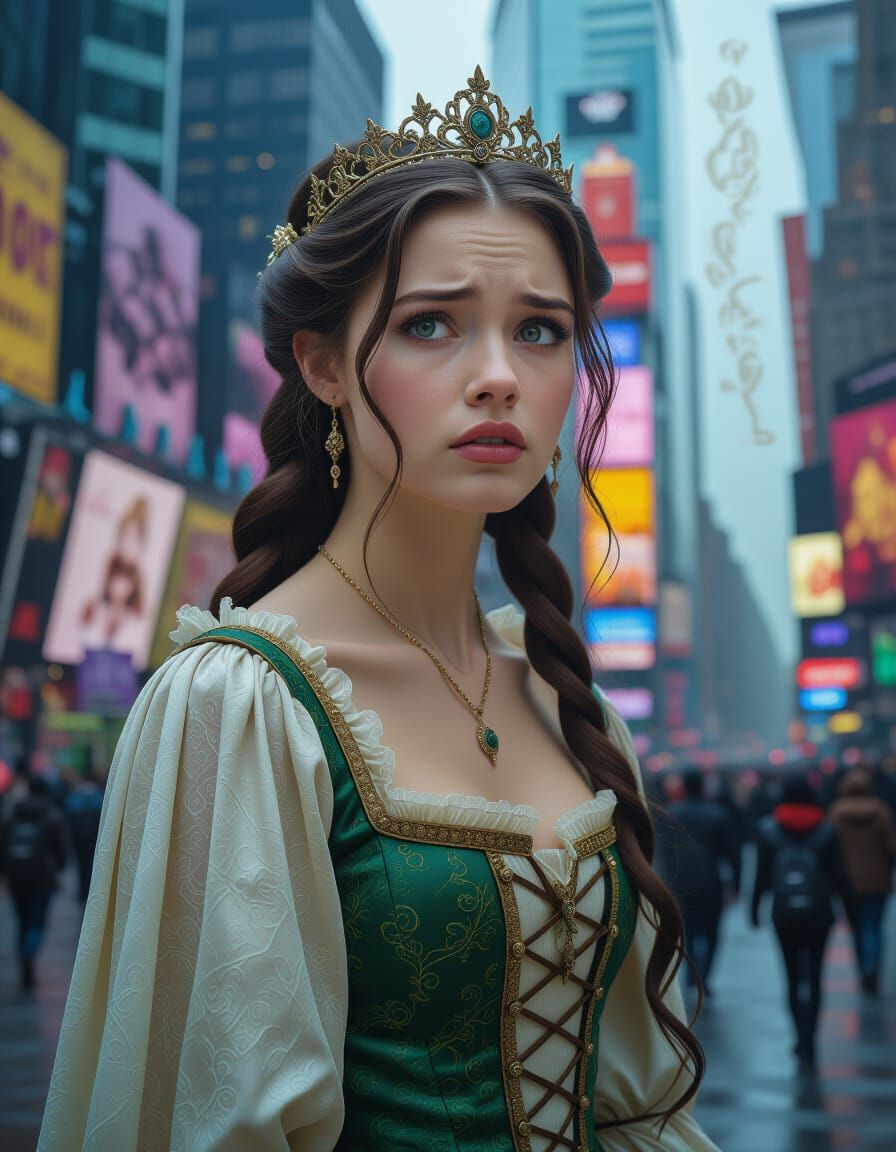 Lost Medieval Princess in Dystopian Times Square