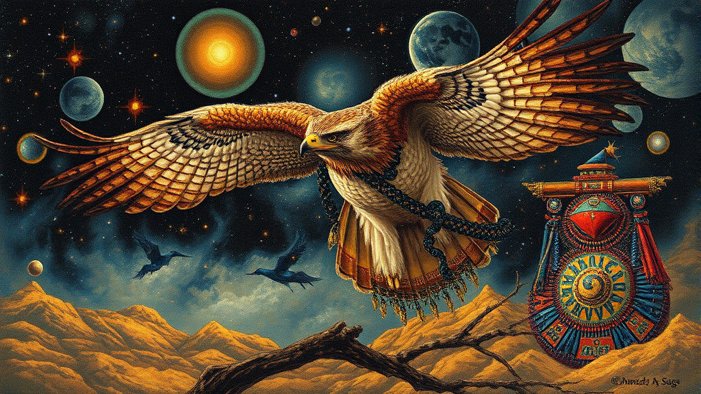 Surreal Beadwork Hawk Soars Through Cosmic Armory