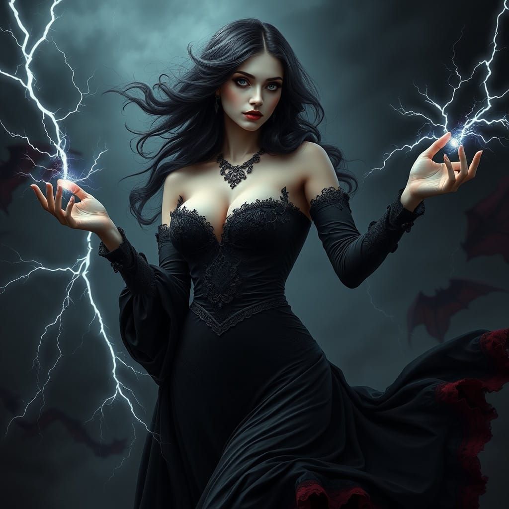 Gothic Goddess Unleashes Lightning Bolts
