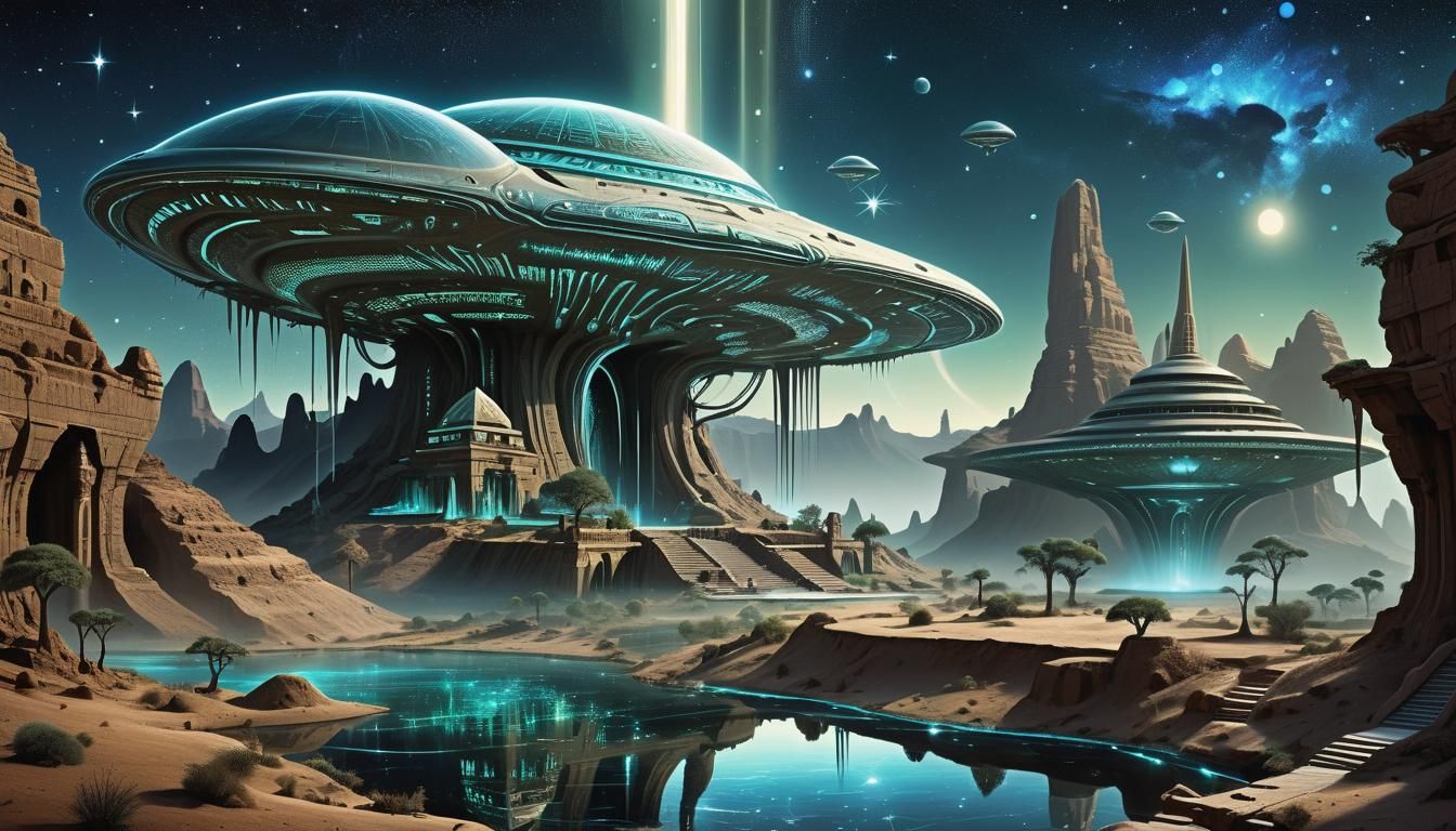 Extraterrestrial Temple in Neuromorphic Sci-Fi Dreamscape