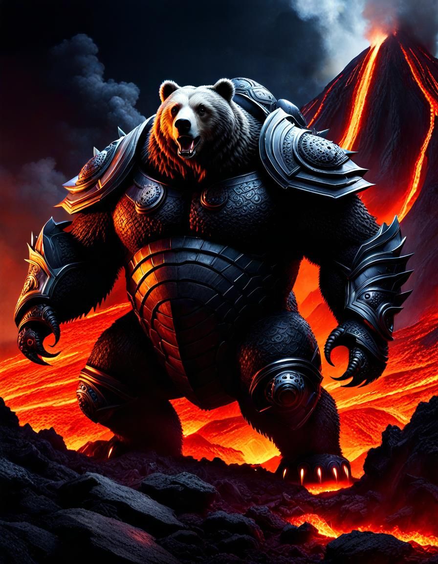 Armored Bear Death Knight in Volcanic Dark Fantasy