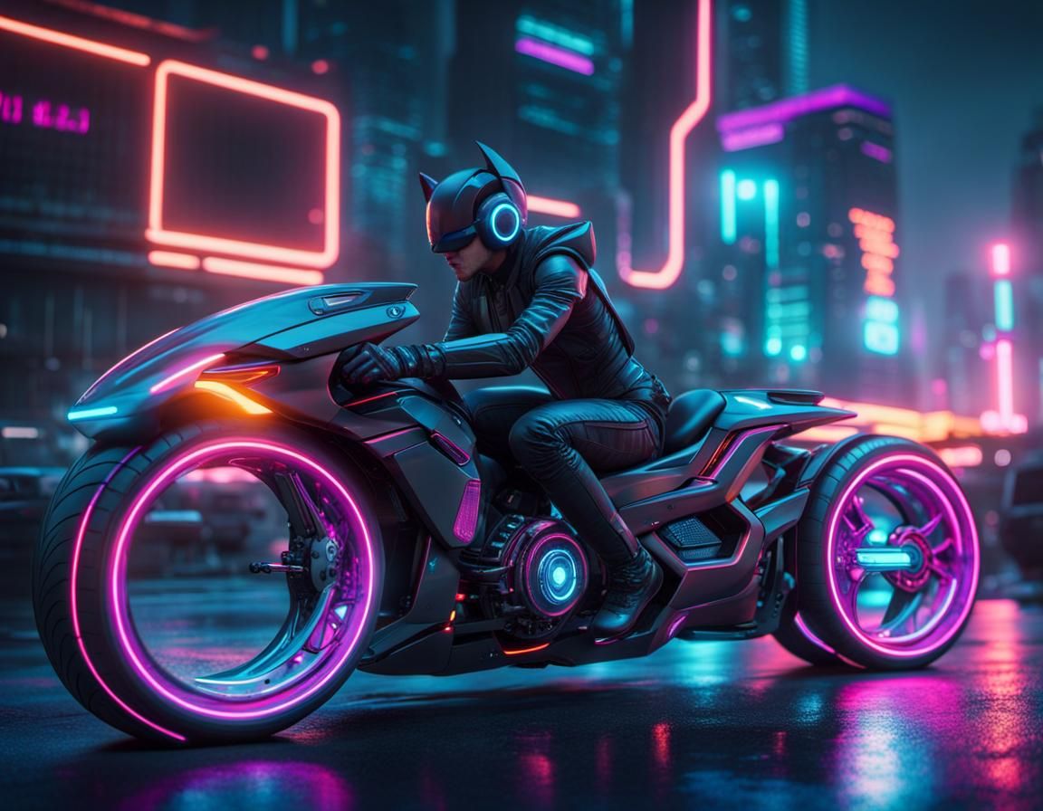HDR cyberpunk shot of the cyberpunk hubless wheels light cyc...