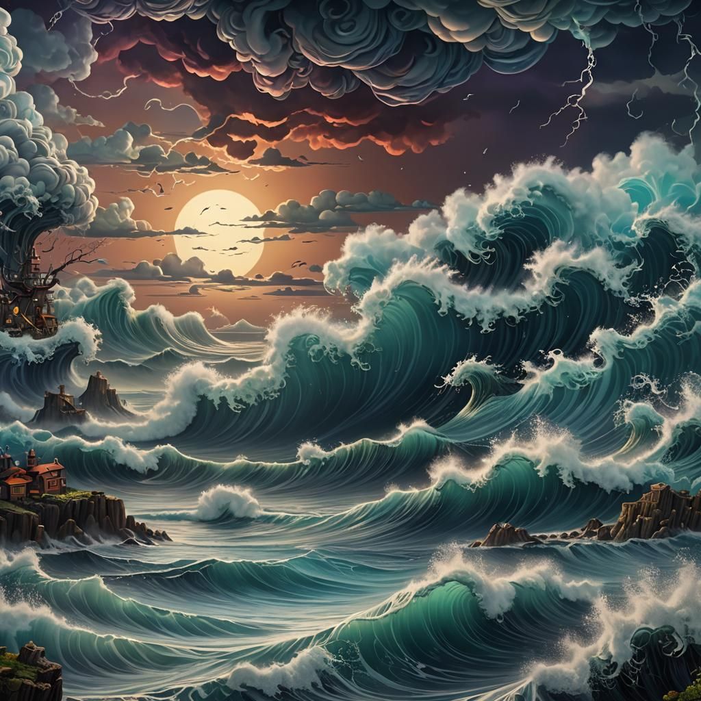 Cosmic Seascape in Surreal 3D Digital Art