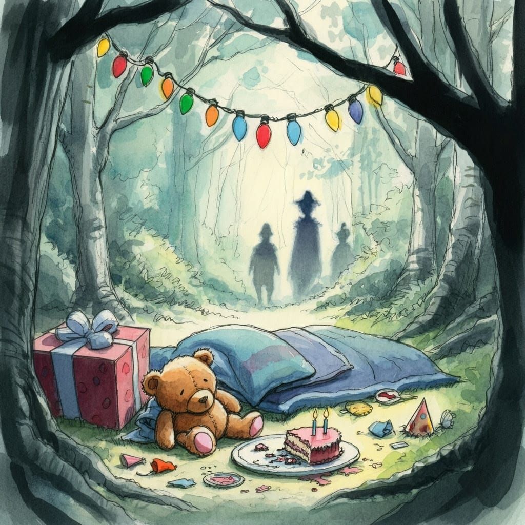 Whimsical Forest Sleep-Out Scene in Storybook Style