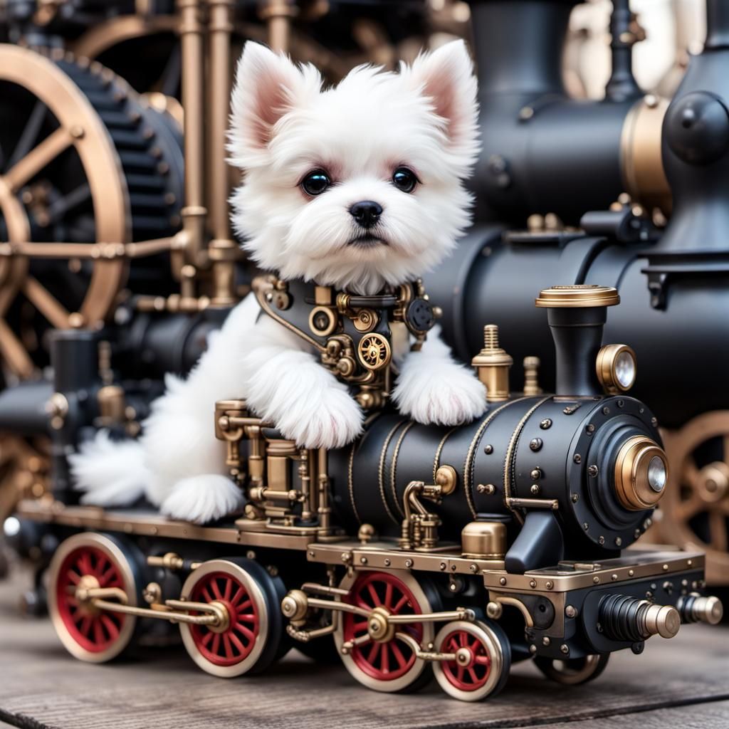 Steampunk Puppy in a Detailed Factory