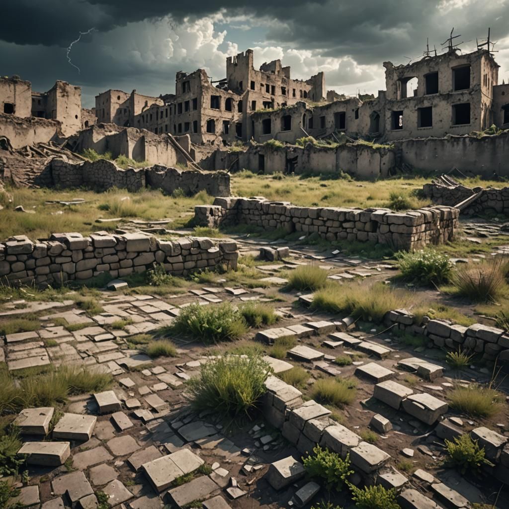 Post-Apocalyptic Ruins: Desolate Ancient Town Landscape