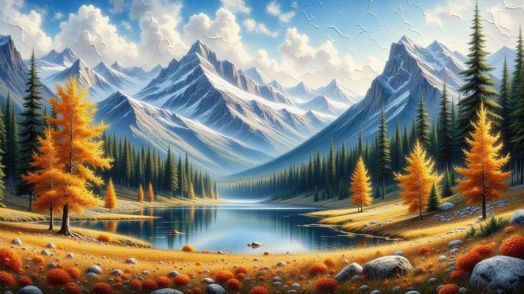 Serene Landscape Painting with Impasto Brushstrokes