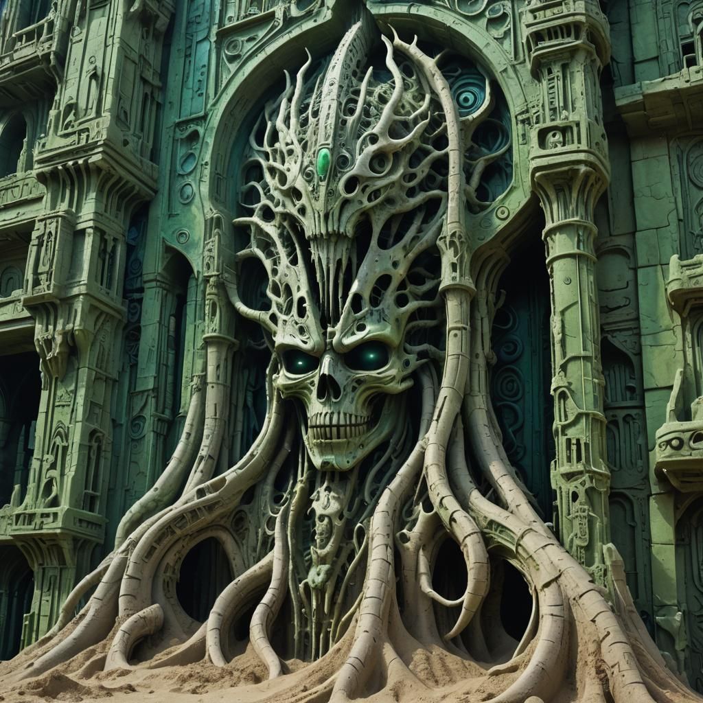 Biomechanical Sand Castle: Dark Surrealism Art