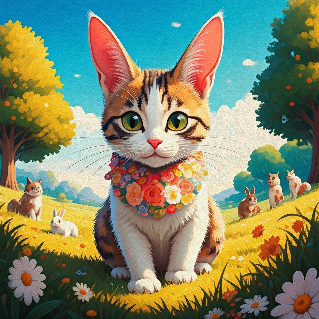 Whimsical Cat-Rabbit Creature in Cartoon Style