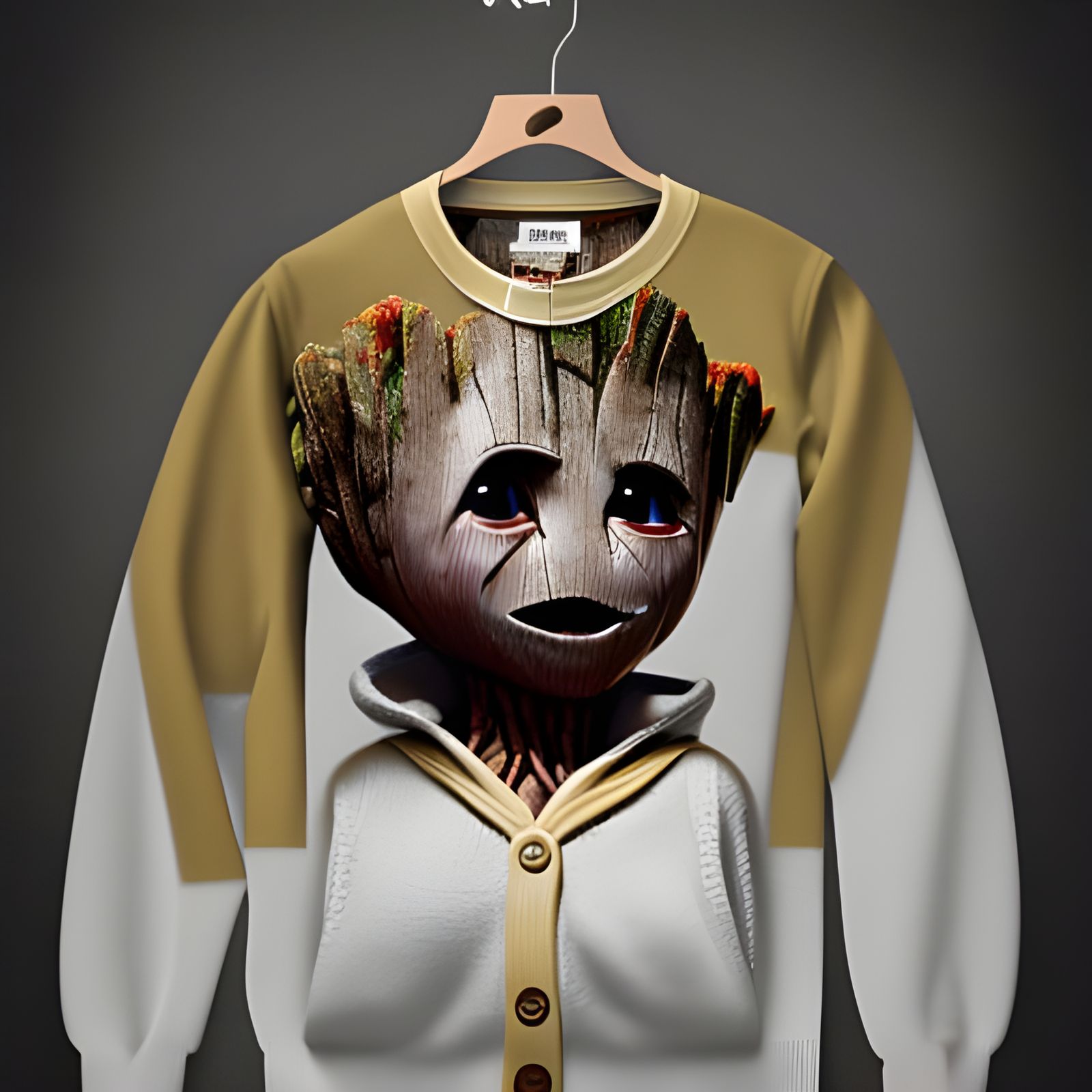 Groot in White Cardigan Sweater as 3D Art