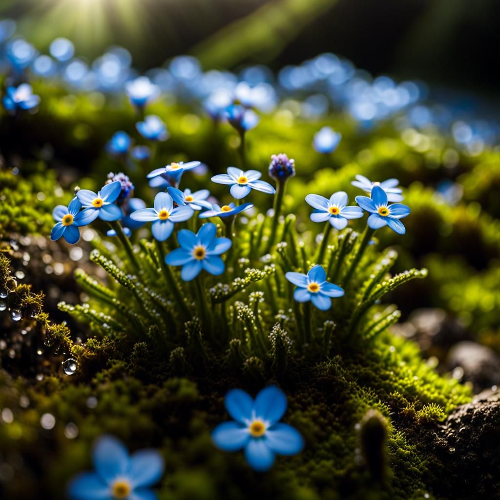 Springtime Forget-Me-Nots Landscape with Cinematic Lighting