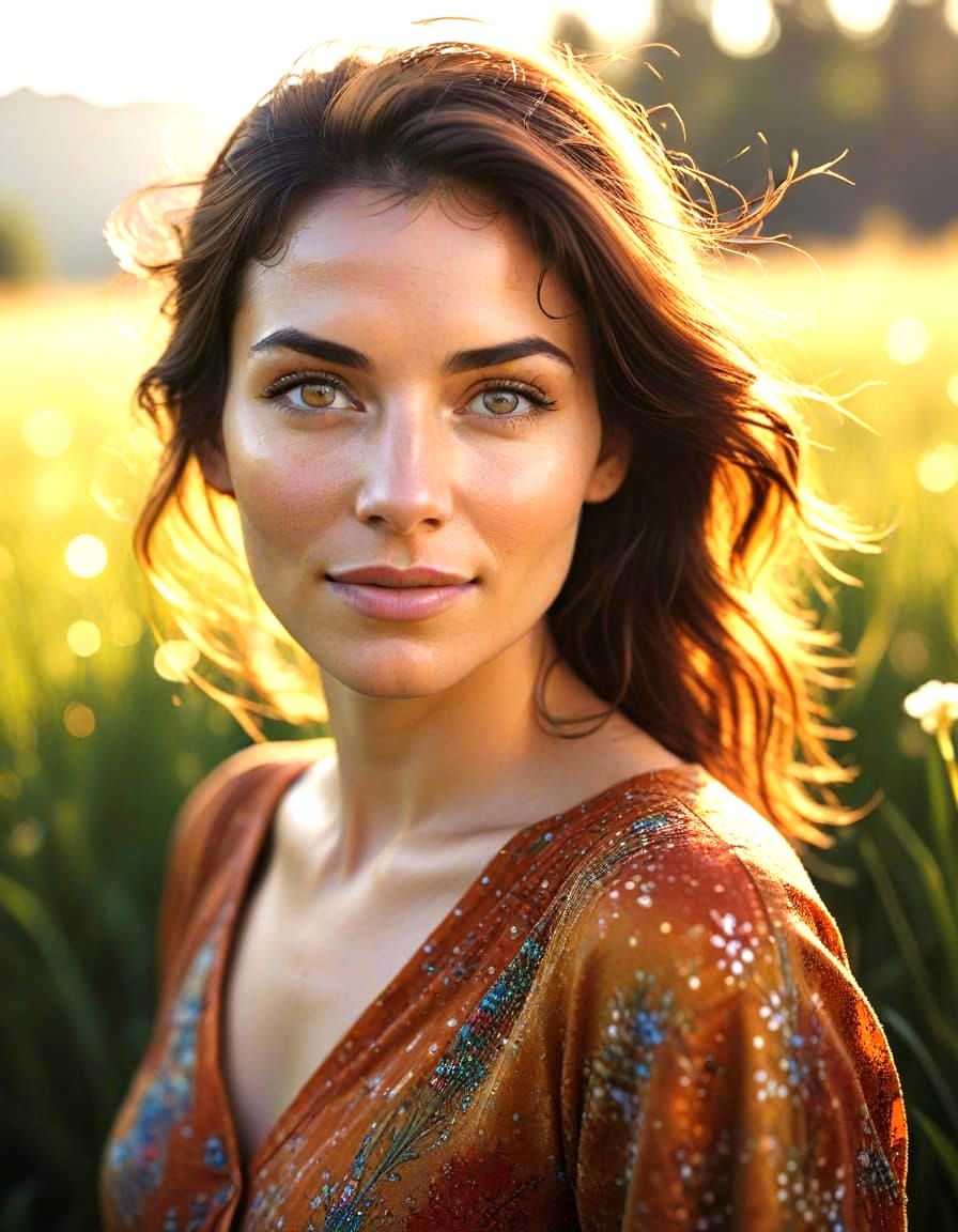 Smiling Woman in Field: Professional Color Portrait