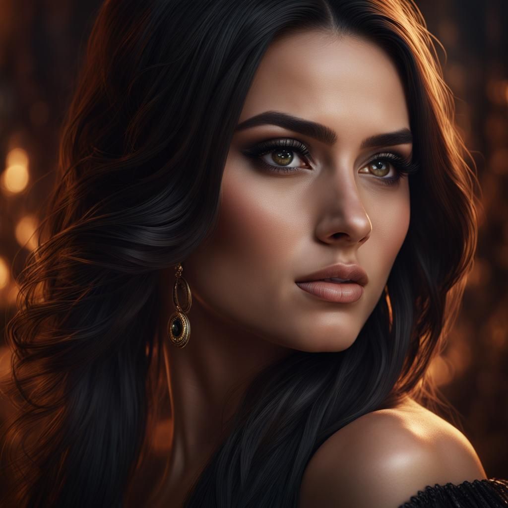 Hyperrealistic Portrait of a Beautiful Woman with Dark Hair