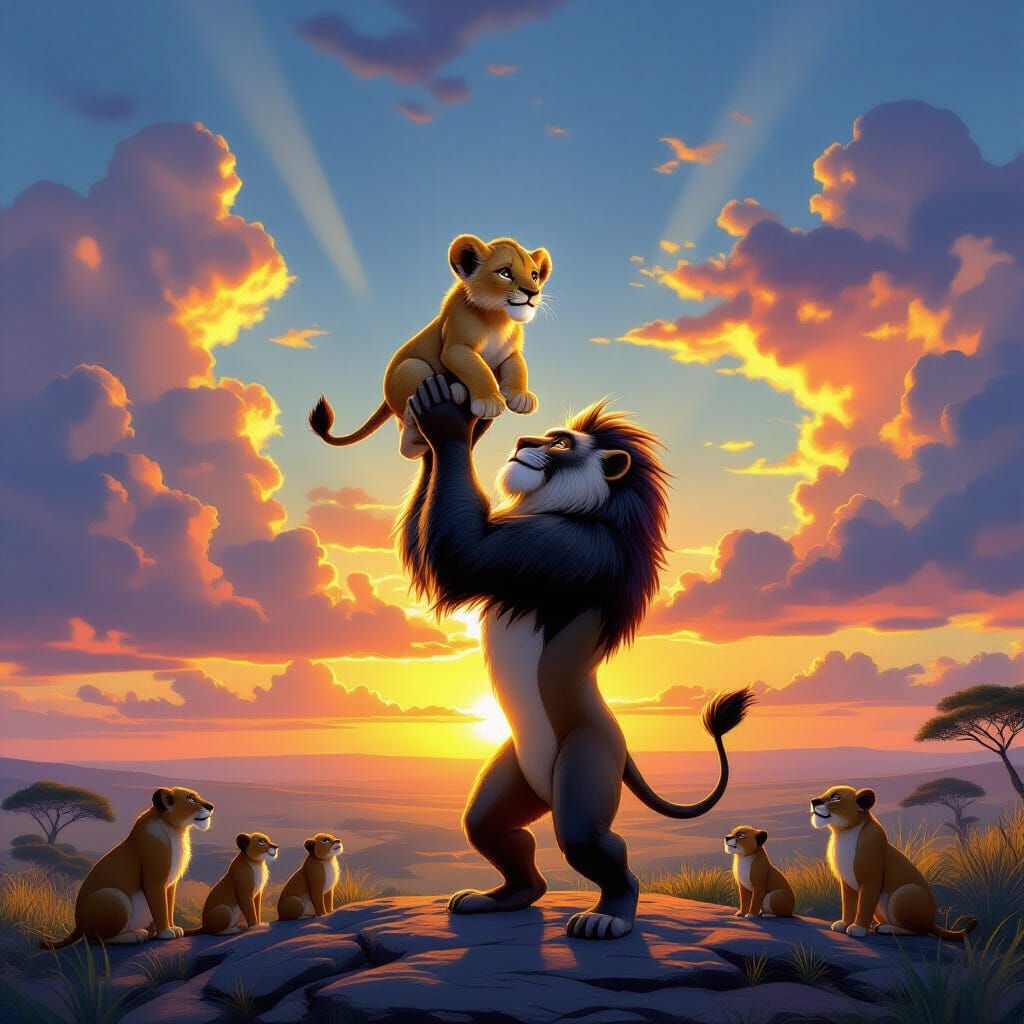 Majestic Lion Cub Presentation at Sunrise