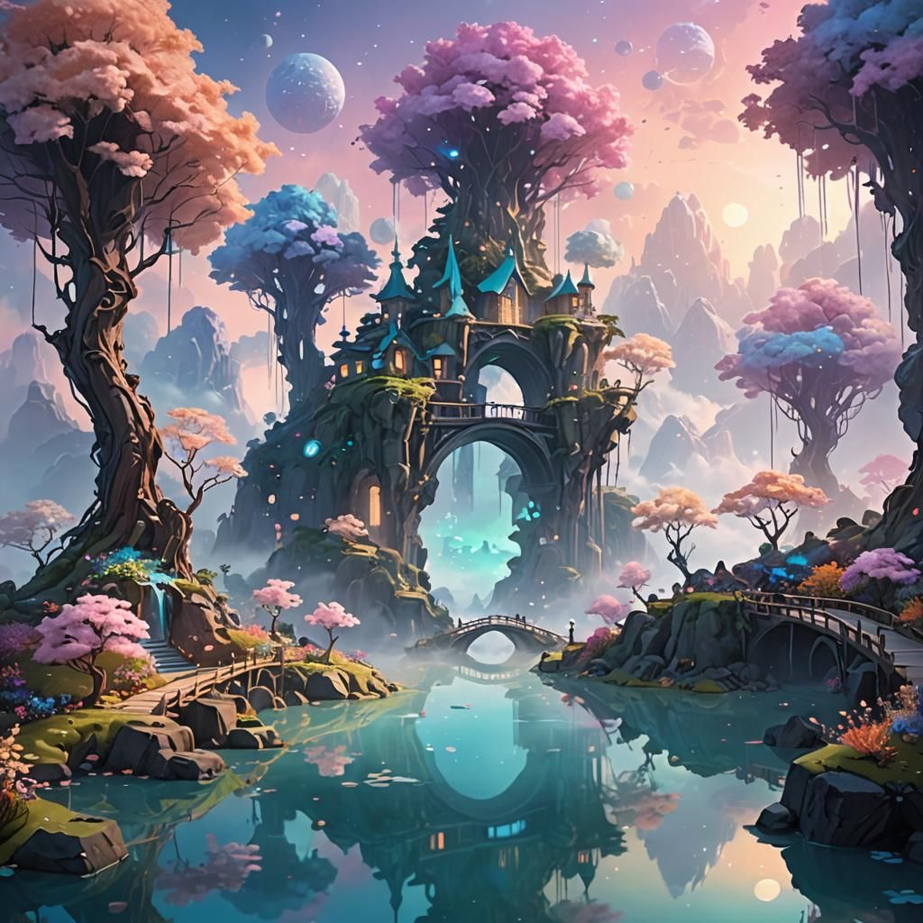 Ethereal Floating Islands Dreamscape with Pastel Mist