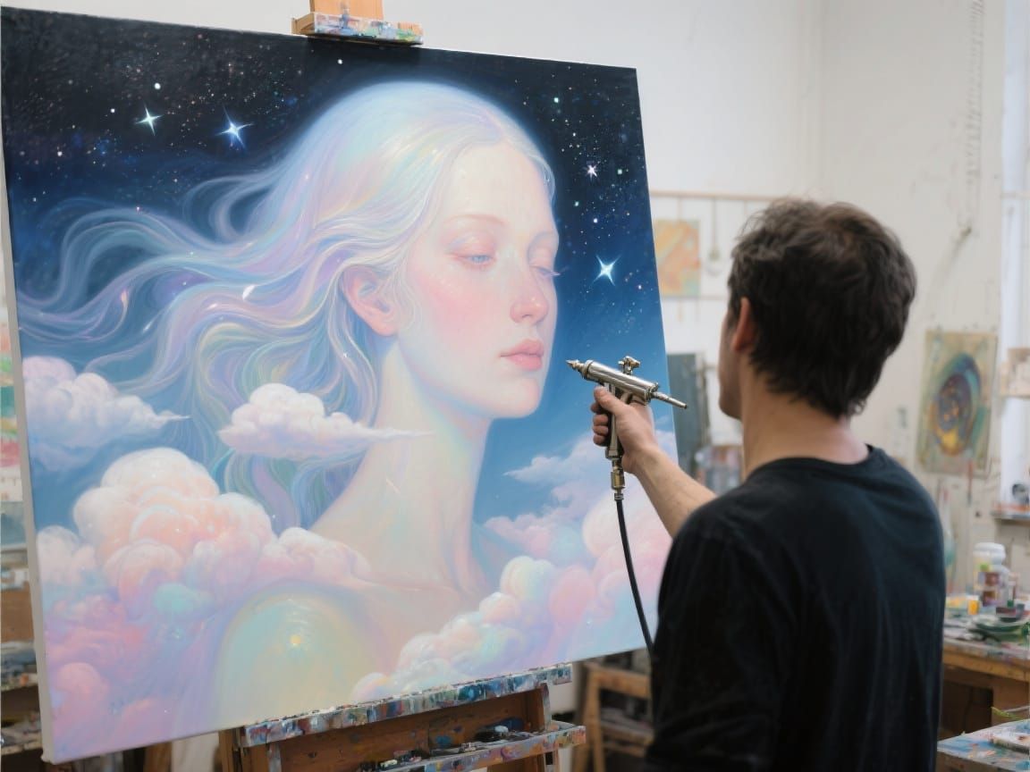 Airbrush Artist Paints Surreal Portrait of Woman