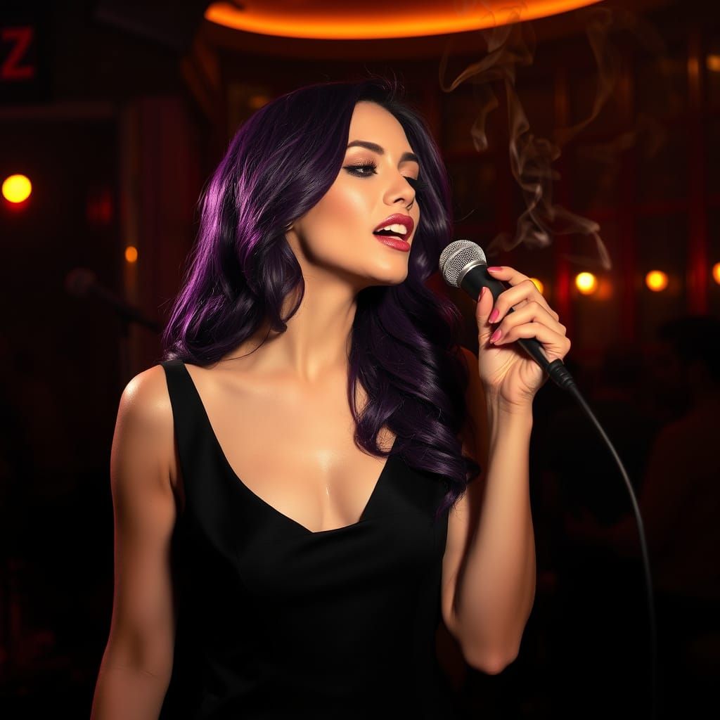 Elegant Woman Sings in a Smoky Jazz Club