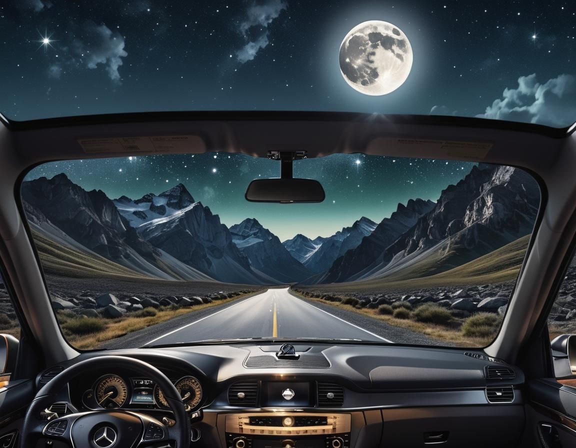Ethereal Night Sky View from Classic Car