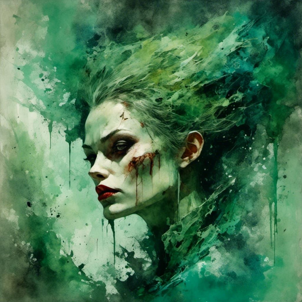 Abstract Vampire Portrait with Sharp Teeth in Oil