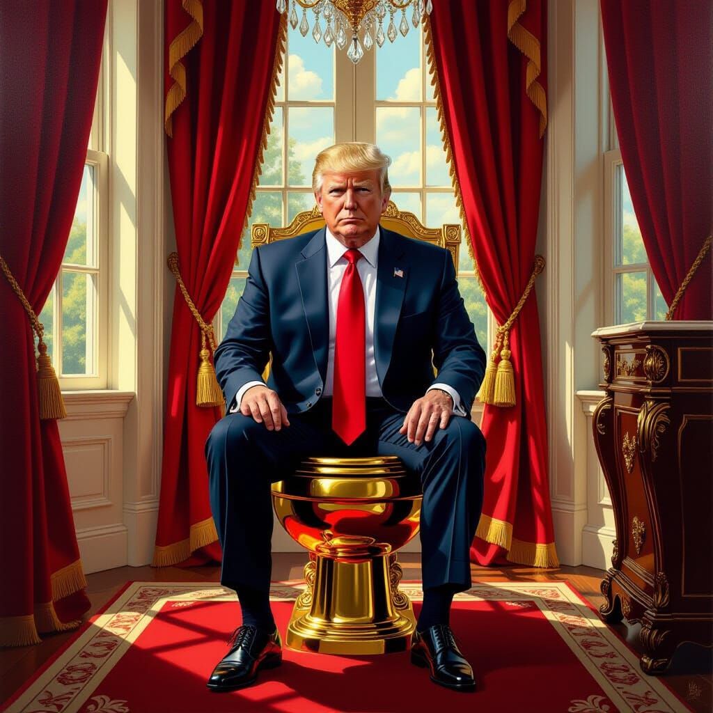 Opulent White House Scene with Gilded Toilet