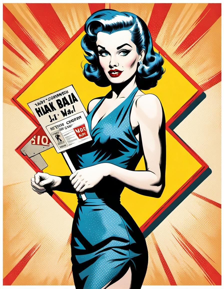1950s Pin-Up Girl in Pop Art Comic Style