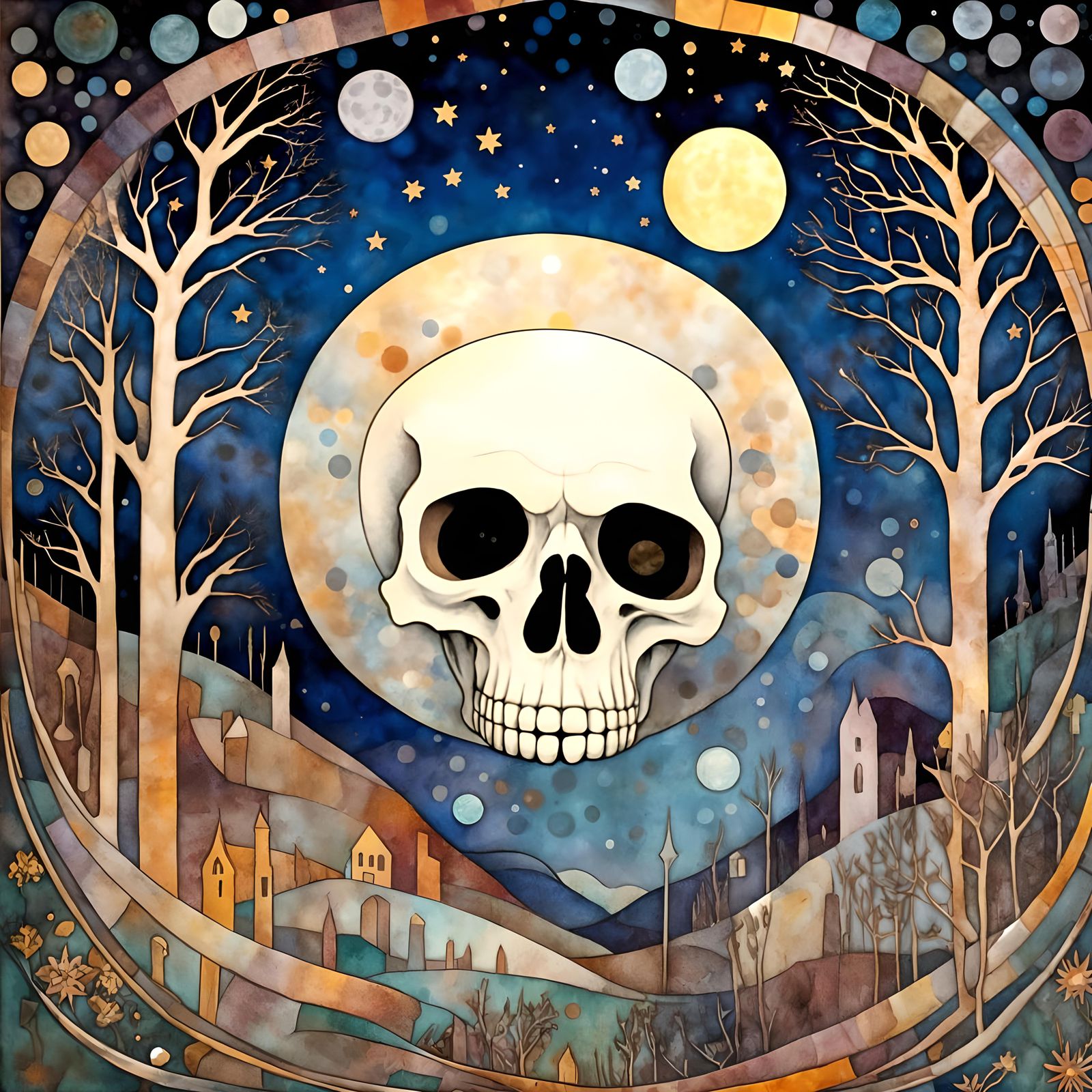 Gothic Skull Moon in HR Giger Style