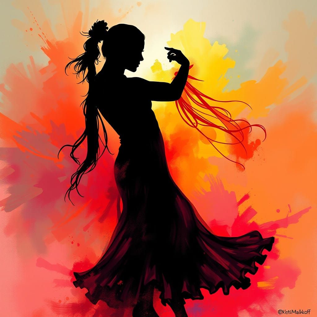 Dramatic Silhouette Dance in Vibrant, Hyperrealistic Style