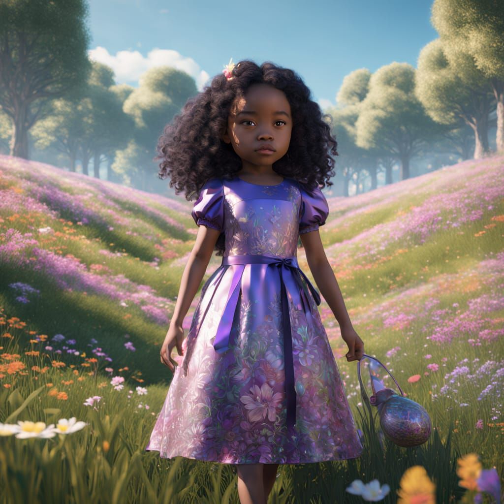 Psychedelic Droste Effect: Chibi Girl in Optical Meadow