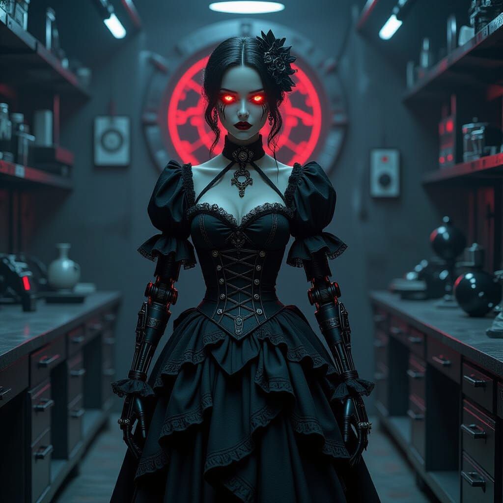 Gothic Cyborg Fashion Doll in Dark Futurism Style