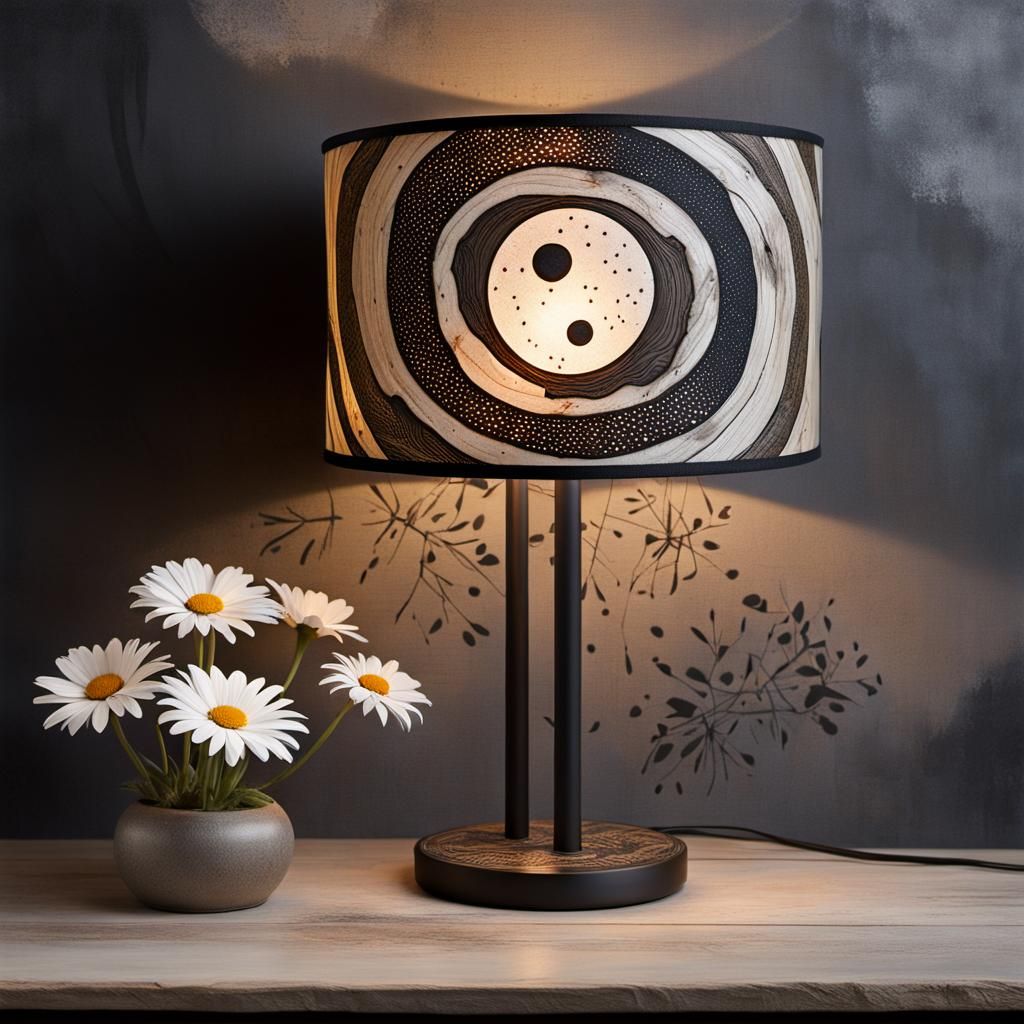 Dreamy Impressionistic Yin Yang Lamp with Daisies