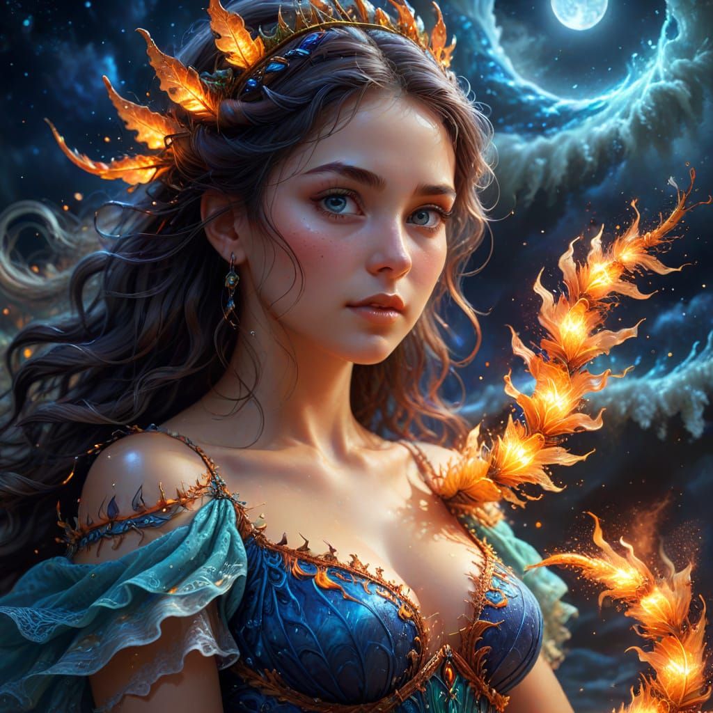 Caterpillar Wrestles Sorceress: Fantasy Art Portrait