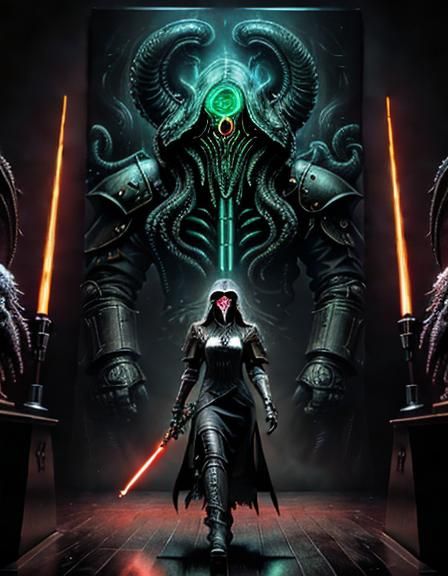 Cylon Cthulhu Mask with Obsidian Lightsabers